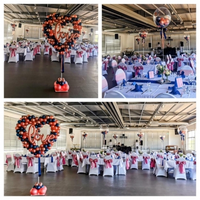 Ballondekoration in Rosengold und Blau