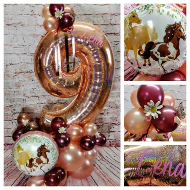 Zahl 9 in Rosengold mit Pferdeballon