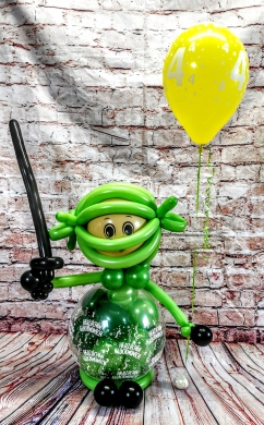 Geschenkballon Ninja grün mit Zahlenballon