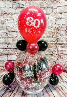 Geschenkballon 30 in Pink und Schwarz