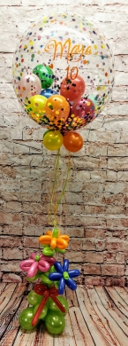 Konfettiballon bunt mit Blumenstrauß