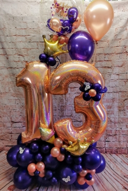 Ballonzahl mit Ballons in Rosengold und Lila