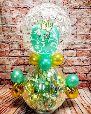 Geschenkballon mit Doppelballon in Gold und Mint