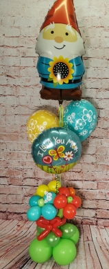 Muttertagsballon mit Blumen und Gartenzwerg