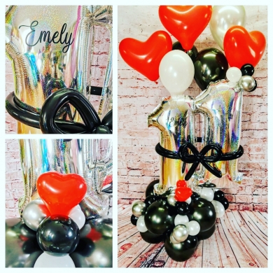 Zahl Schwarz und Weiß mit roten Herzen 