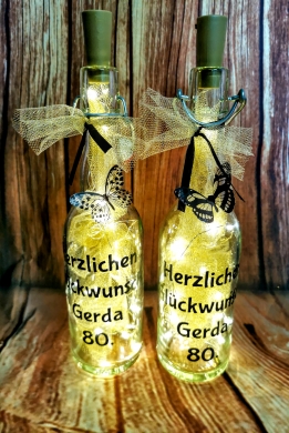 Leuchtflasche zum Geburtstag in Gold
