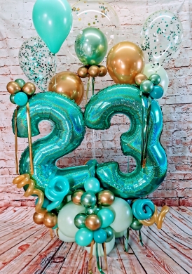 Zahl 23 in Türkis und Gold