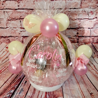 Geschenkballon in Rosa und Creme mit Namen