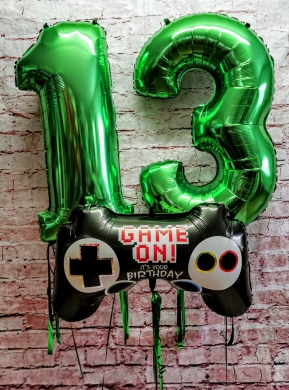 Ballonzahl in Grün mit Gamerballon