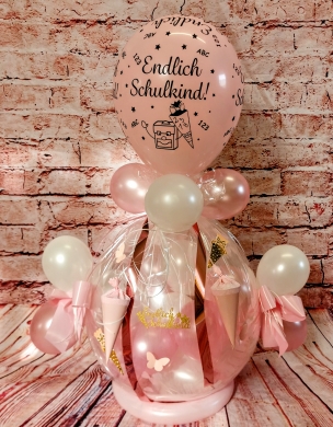 Geschenkballon zur Schuleinführung in Rosa und Weiß