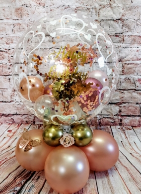 Konfetti Ballon in Rosengold und Gold für den Tisch