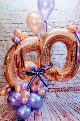 Ballonzahl 60 in Rosegold und Flieder