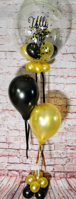 Konfetti Ballon mit zwei Ballons in Gold und Schwarz