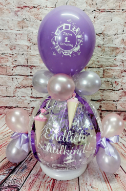Geschenkballon zur Einschulung in Rosa und Flieder