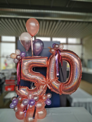Ballonzahl 50 in Rosegold, Flieder, Rosa