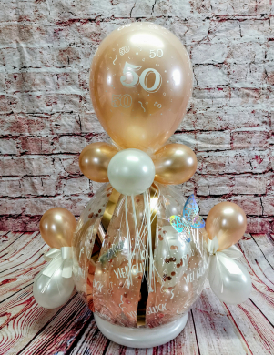 Geschenkballon in Rosegold und Weiß