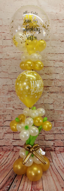 Konfettiballon mit Happy Birthday Ballon und Blumenstrauß