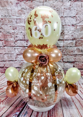 Geschenkballon zum 60. Geburtstag in Rosegold und Creme