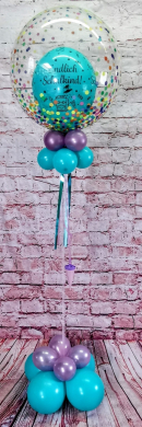 Doppelballon zur Schuleinführung in Türkis und Lila