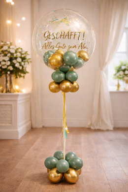 Konfetti Ballon zum Abitur in Eukalyptus und Gold