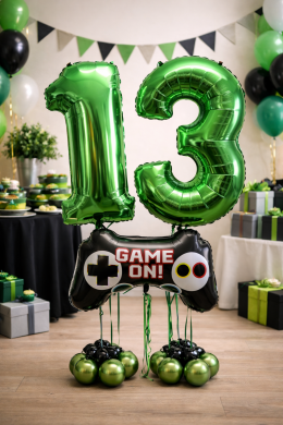 Ballonzahl in Grün mit Gamerballon