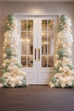 Ballonsäulen in Eukalyptus und Weiß für die Tür