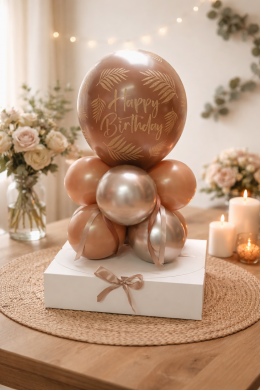 Box mit Ballons in Brauntönen