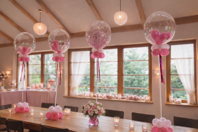 Dekoration mit Konfetti Ballons in Rosa und Pink