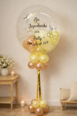 Konfettiballon zur Jugendweihe in Rosegold und Creme mit Kirschen