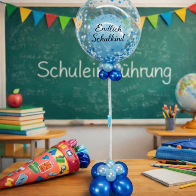 Doppelballon in Blau zur Schuleinführung