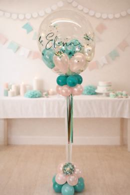 Konfetti Ballon in Rosa und Türkis