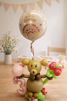 Bär mit Zahl und Happy Birthday Ballon