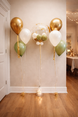 Dekoration in Eukalyptus, Weiß und Gold