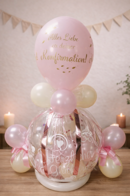 Geschenkballon zur Konfirmation in Creme und Rosa