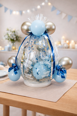 Geschenkballon in Silber und Blau