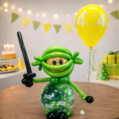 Geschenkballon Ninja grün mit Zahlenballon