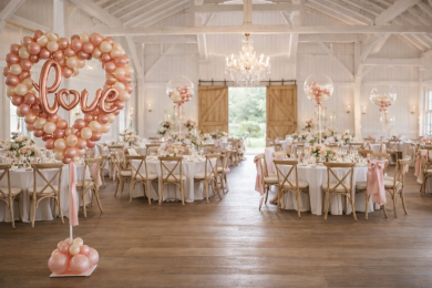 Raumdekoration mit Herz und Konfettiballons