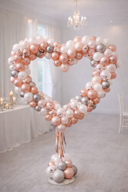 Herz mit Konfettiballons und Schmetterlingen