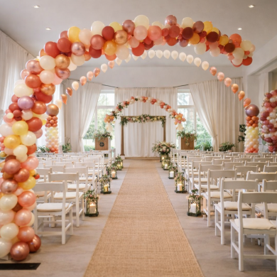 Raumdekoration mit Girlande und Bögen