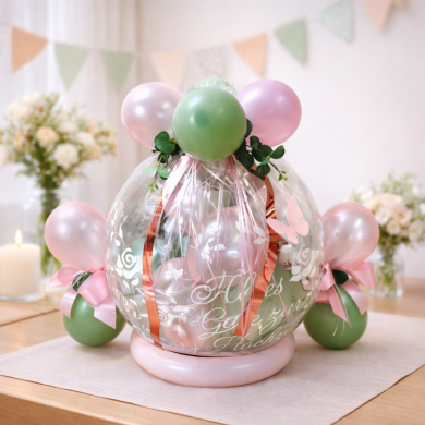 Geschenkballon zur Hochzeit in Rosa und Eukalyptus