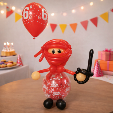 Geschenkballon Ninja rot mit Zahlenballon