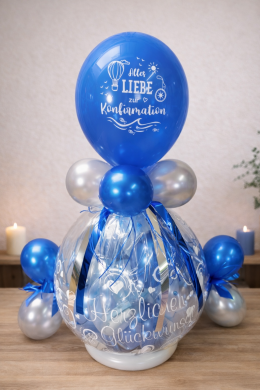 Geschenkballon zur Konfirmation in Silber und Blau