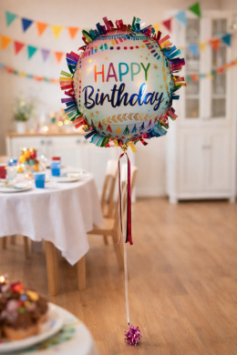 Happy Birthday Ballon mit bunten Fransen