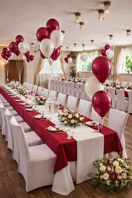 Tischdekoration mit Ballons an der Laterne