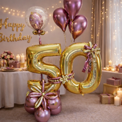 Chrome Ballons mit Zahl 50