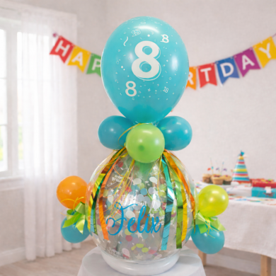 Geschenkballon in bunt zum 8 Geburtstag
