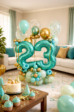 Zahl 23 in Türkis und Gold