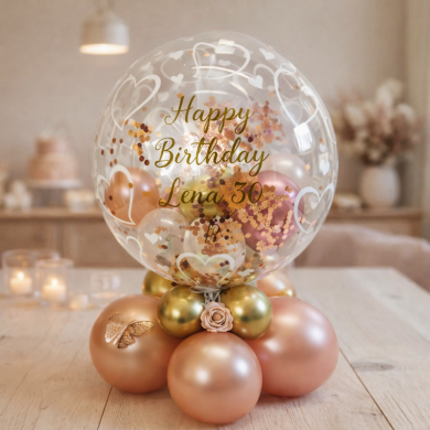 Konfetti Ballon in Rosengold und Gold für den Tisch
