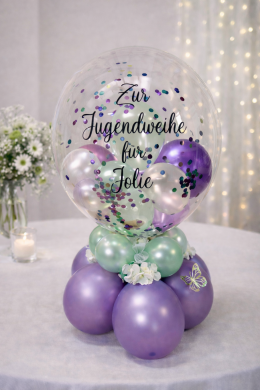 Konfetti Ballon zur Jugendweihe in Lila und Mint