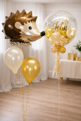 Dekoration mit Konfettiballon und Igel